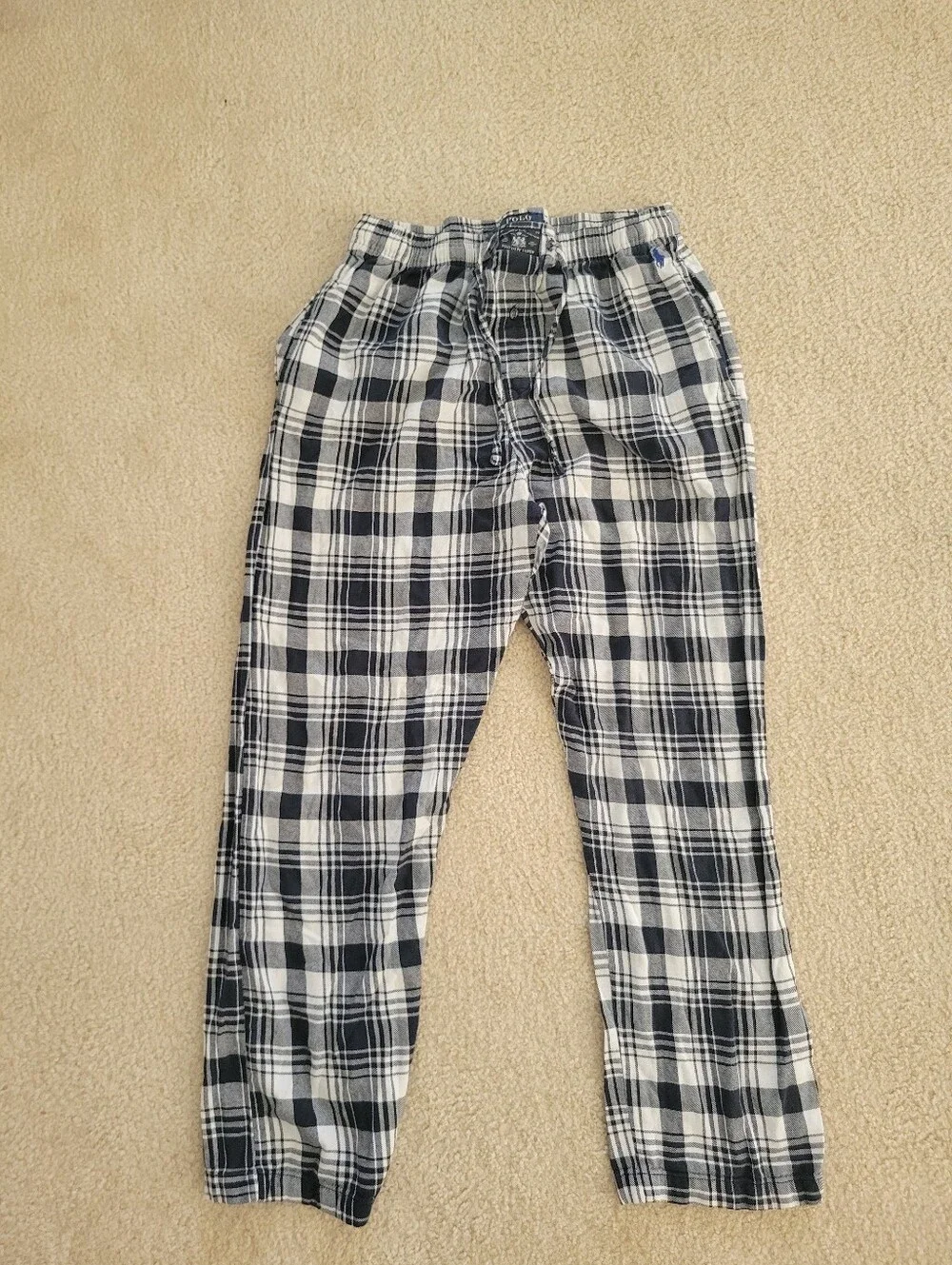 Polo Ralph Lauren Men's M Pajama Pants Black White Plaid Cotton Lounge Sleep